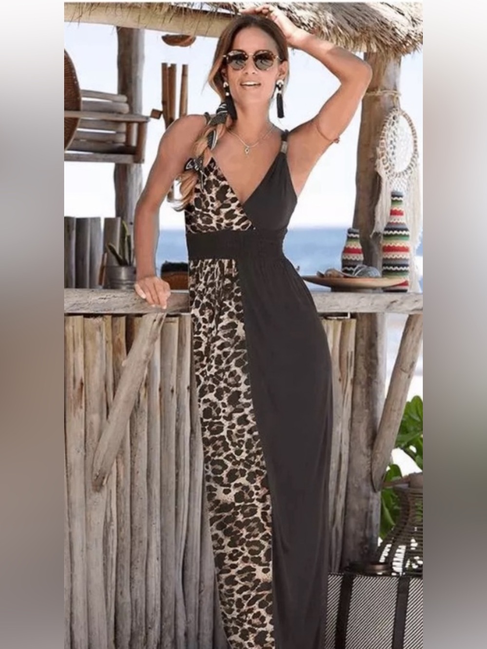 Leopard Print and Black Women's Dress